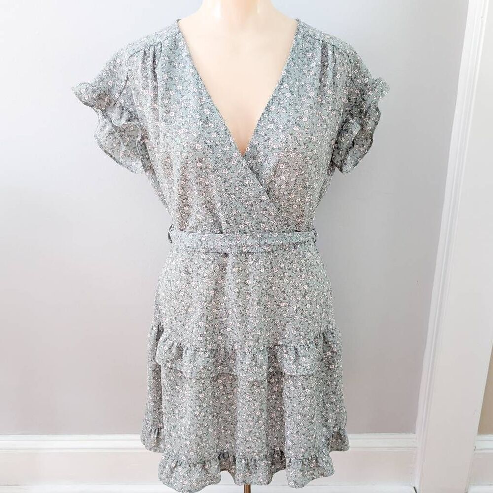 Monteau Los Angeles Floral Ruffle Wrap Dress